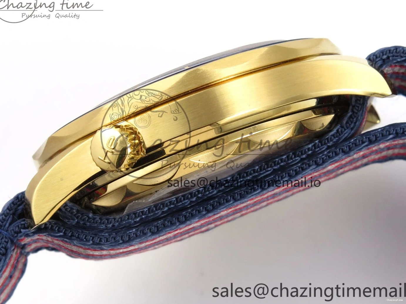 0408 Seamaster 300m Diver YG OMF 1:1 Best Edition Blue Orange Ceramic White Dial on Blue Nato Strap A Colorful 7704